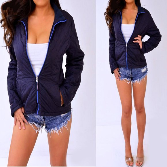 Tommy Hilfiger Navy Blue Quilted Coat Jacket S - Picture 1 of 11